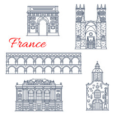 Vector Montpellier architecture icons in France - obrazy, fototapety, plakaty
