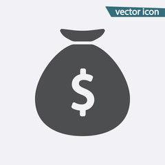 Money bag vector icon. Flat finance symbol isolated on white background. Trendy internet concept. Mo