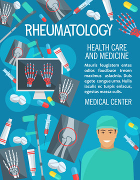 Vector poster of rheumatology medicine items