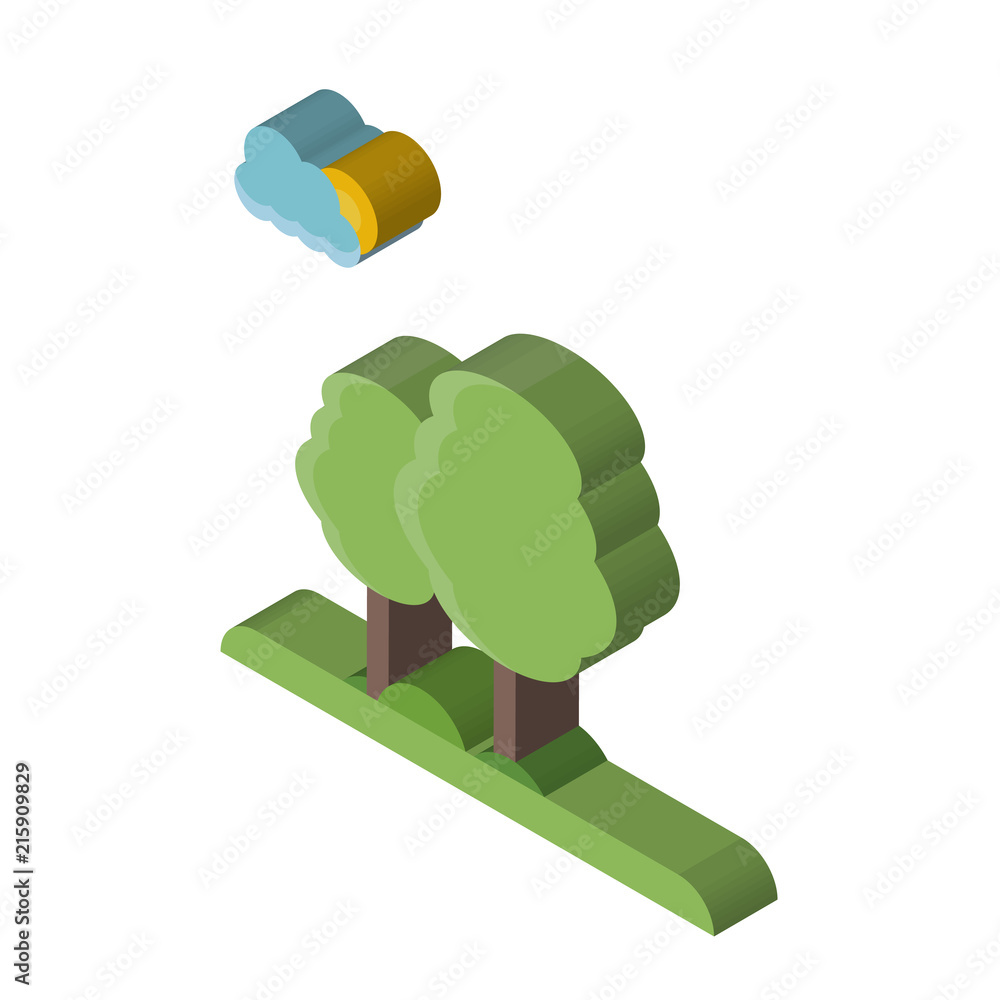 Poster trees isometric right top view 3d icon