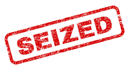 SEIZED stamp seal print with grunge style. Red vector rubber print of SEIZED title with dust texture. Text title is placed inside rounded rectangle frame.