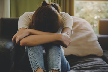 asian teenage feeling depression and lonely at house.