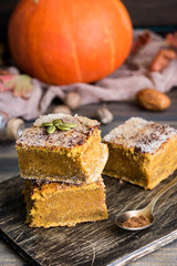 Homemade pumpkin bars with sugar-cinnamon crust