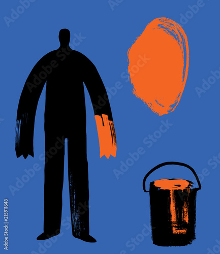 Man With Orange Paint Hand And Blob Artist Mark Making Man With Orange Paint Hand And Blob Artist Mark Making Finding Yourself Concept Individuality Idea Abstract Vector Ilration Self Expression
