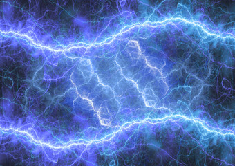 Blue lightning, abstract electrical background, power and energy concept