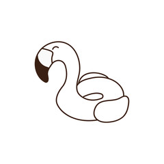 Inflatable swimming pool ring object with flamingo shape. Tropical summer bird buoy for vacations and water activities in swimming pool. Rubber object isolated. Vector doodle hand drawn illustration.