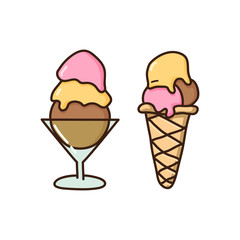 Set of icecream summer doodles. Vector hand drawn illustrations. Delicious sweet cold snacks