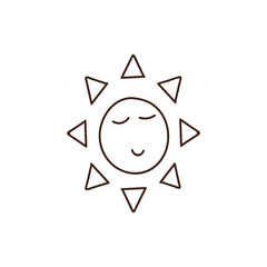 Cute smiling and happy sun character doodle illustration. Vector hand drawn icon