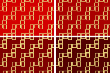 Abstract set of four seamless pattern textures of golden rectangular frames over red shades background template Vector illustration