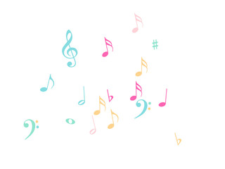 Music Notes Confetti Falling Chaos Vector. Music Symbols Texture Poster Background Elements. Party Night, Festival, Celebration or Concert, Melody Notes Trail. Decorative Song Sheets Chaos Effect.