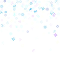 Fototapeta na wymiar Falling down snow confetti, snowflake vector border. Festive winter, Christmas, New Year sale background. Cold weather, winter storm, scatter texture. Hipster snowfall falling snowflakes cool confetti