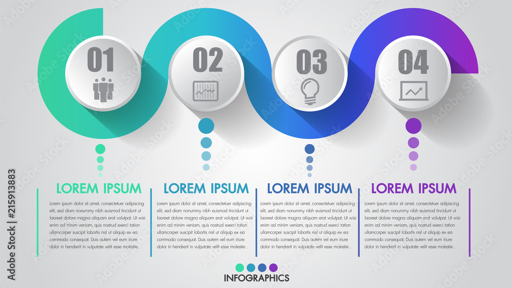 Poster four steps business infographics timeline modern creative with icon step by step can illustrate vect