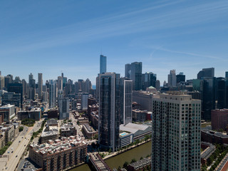 Chicago skyline on a blue sunny day - afternoon