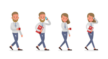 Fototapeta premium Set of Businessman and Businesswoman character vector design. Presentation in various action with emotions and working. no20