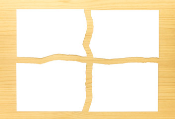 White Ripped Paper 4 Parts on Wood Background
