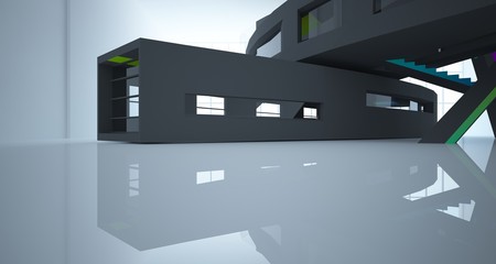 Abstract white and colored gradient  interior multilevel public space with window. 3D illustration and rendering.