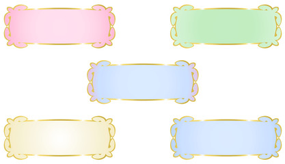 Collection set of five abstract colour vector web banners with Golden metallic border