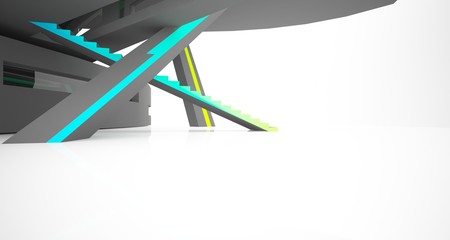 Fototapeta premium Abstract white and colored gradient interior multilevel public space with window. 3D illustration and rendering.