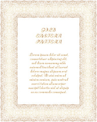 Gold rectangular frame. Ornate vignette for Your design cards, invitations. Element in Arabic style. Vector illustration.