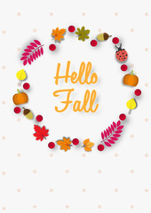 Autumn background with paper art design vector and illustration