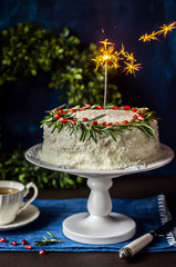 Cristmas Coconut Cake with a Sparkler
