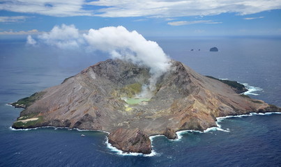 New Zealand. White Island because of the high activity of fumaroles looks like an erupting volcano.