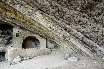The trail of Golitsyn, Chaliapin Grotto. Ancient christian cave monastery. Ancient storage of wine.Black Sea. Mount Koba-Kaya. near Novy Svet (New World) settlement, Republic of Crimea.