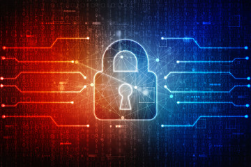 2d illustration Safety concept: Closed Padlock on digital background
