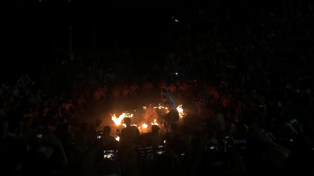 Bali, Indonesia - July 31, 2018: Traditional Balinese Kecak dance at Uluwatu temple in Bali, Indonesia.