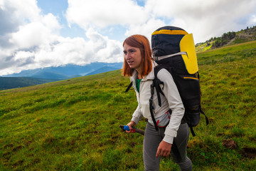Woman traveler and  hiking