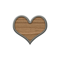 Wooden badge with metallic border in form of heart