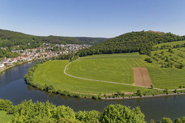 beautiful river Neckar in Neckarsteinach and Dilsberg