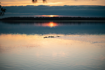 Fototapeta premium Valdai. Ecological trails of Russia. Dawn over lake Valdai