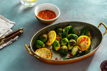 Fried broccoli zucchini served pan Healthy Vegetarian Food
