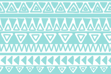 Blue and white geometric background. Ethnic hand drawn pattern
