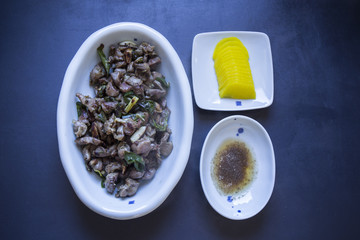 Fried Chicken giblets in Korean style which is called the Dak-ttongjip