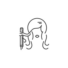 Curling Hair icon, Hair Styling logo. Hairdresser Tools. Thin line art design, Vector outline illustration