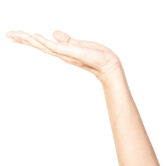 Hand open and ready to help or receive. Gesture isolated on white background with clipping path.