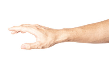 Hand open and ready to help or receive. Gesture isolated on white background with clipping path.