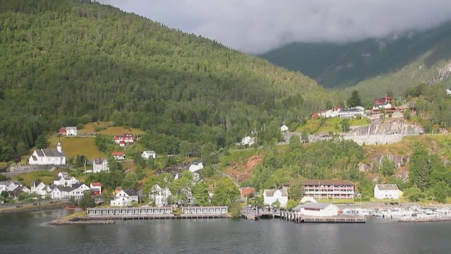 Port, mooring and settlement ashore. Hellesylt, Norway
