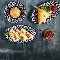 Asian Pies Collection with Qutab and Samosa Top View
