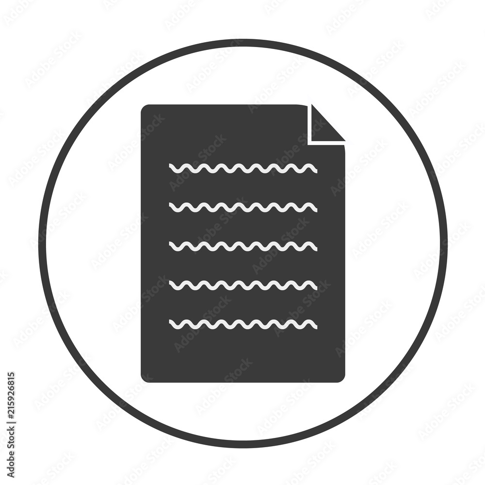 Poster text page rounded icon on white background. text page gray symbols. flat style. text page inside cir
