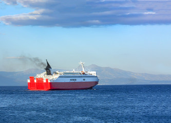 Ferry boat travel to the greek islands oin aegean sea
