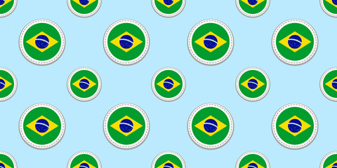Brazilian background. Brazil round flag seamless pattern. Vector circle icons. Geometric symbols. Texture for sports pages, competition, games. travelling, school, design elements. patriotic wallpaper