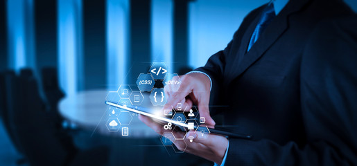 businessman success working with tablet computer his board room