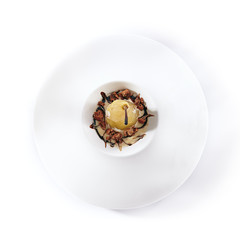 Pounded Poached Pear with Cream Sauce Isolated