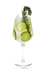 Rosemary Jin Tonic Cocktail with Cucumber and Ice Isolated