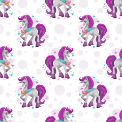Seamless pattern with cute cartoon pretty fantasy unicorn