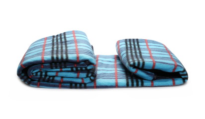 Blue checkered blanket isolated on white background