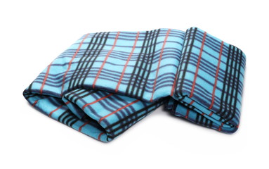 Blue checkered blanket isolated on white background